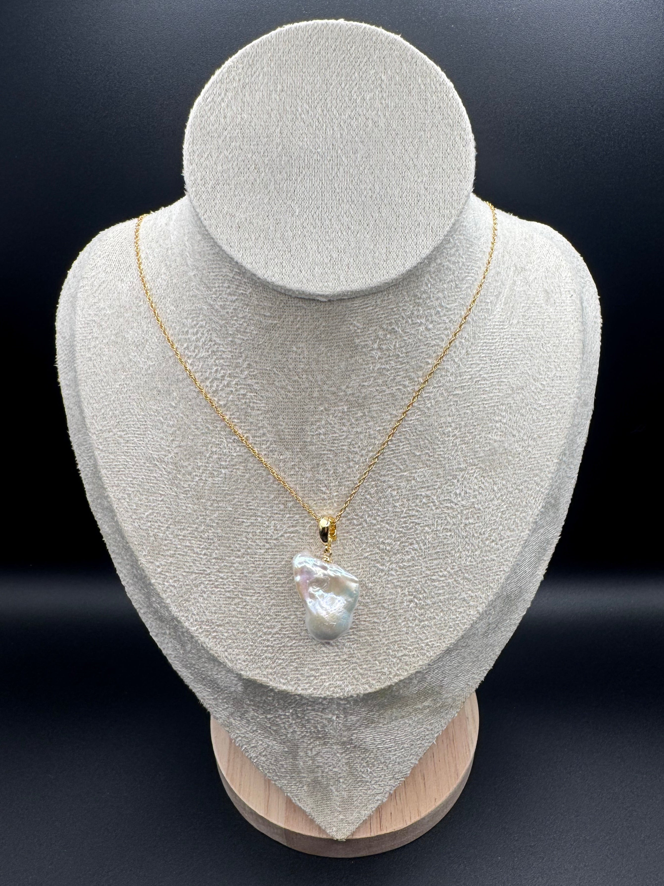 Large Baroque Pearl Pendant Necklace on 14K Gold Chain