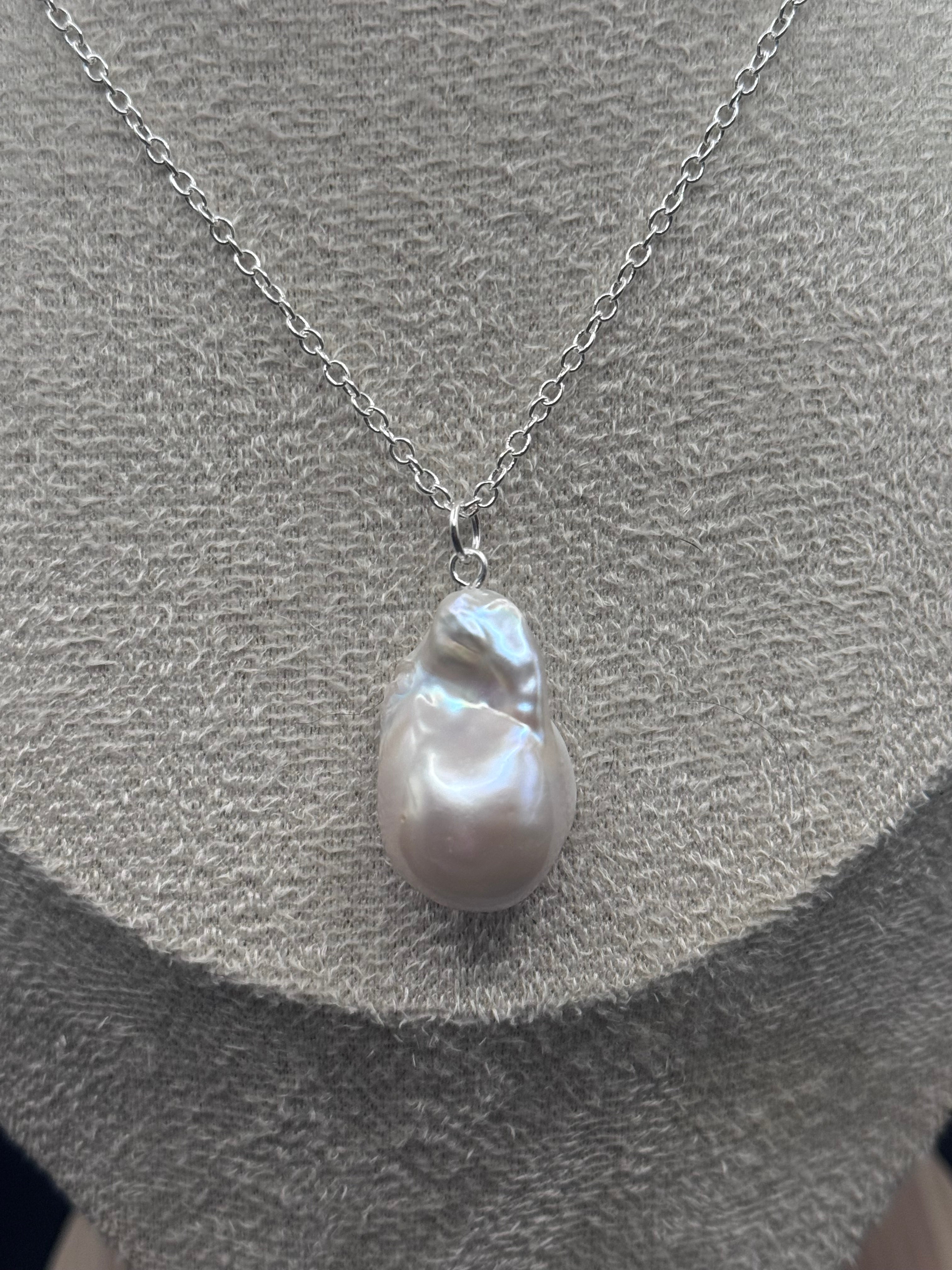 Large White Baroque Pearl Necklace