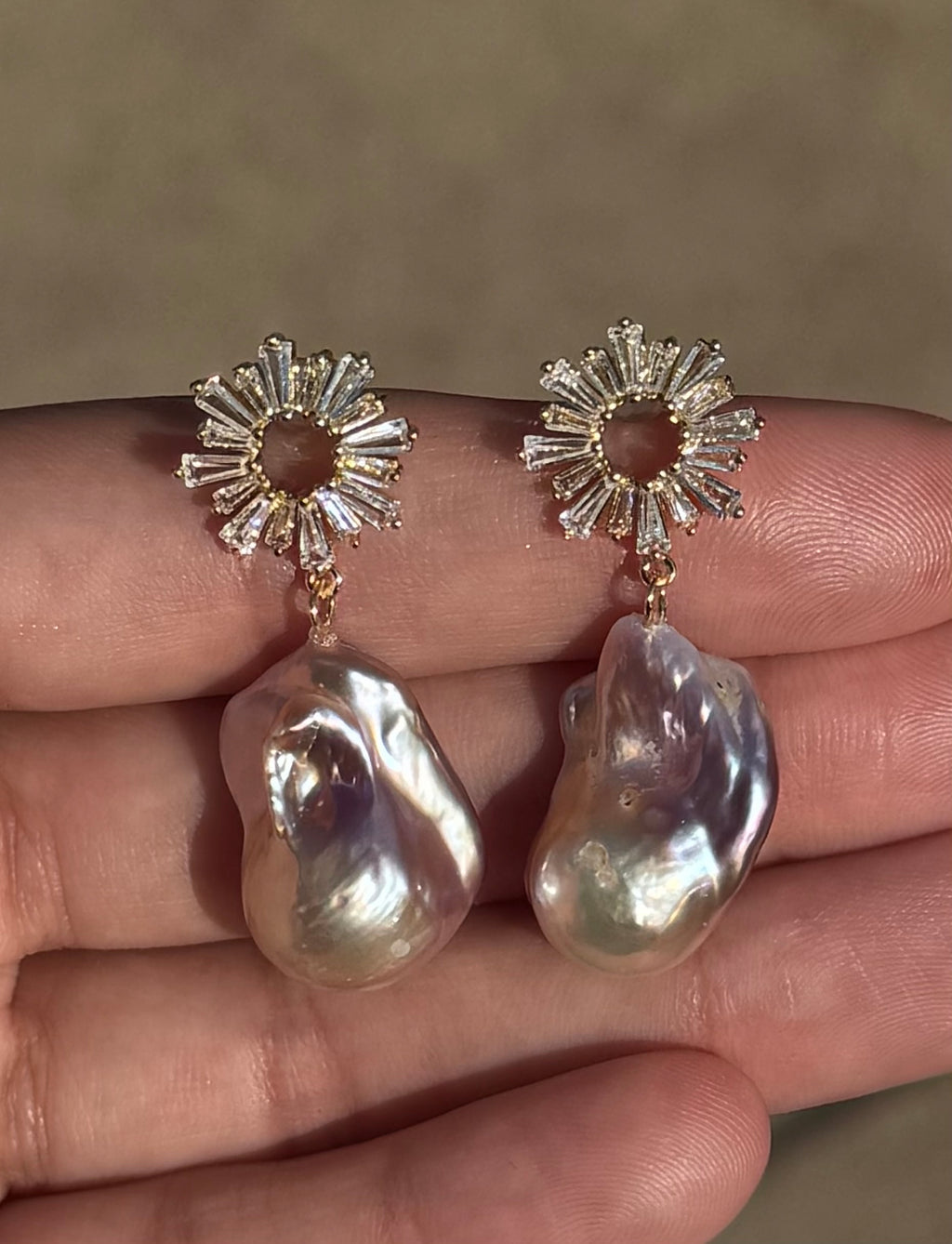Large Champagne Baroque Earrings