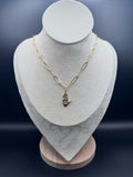 18K Gold Paperclip Chain with Evil Eye Hand Charm