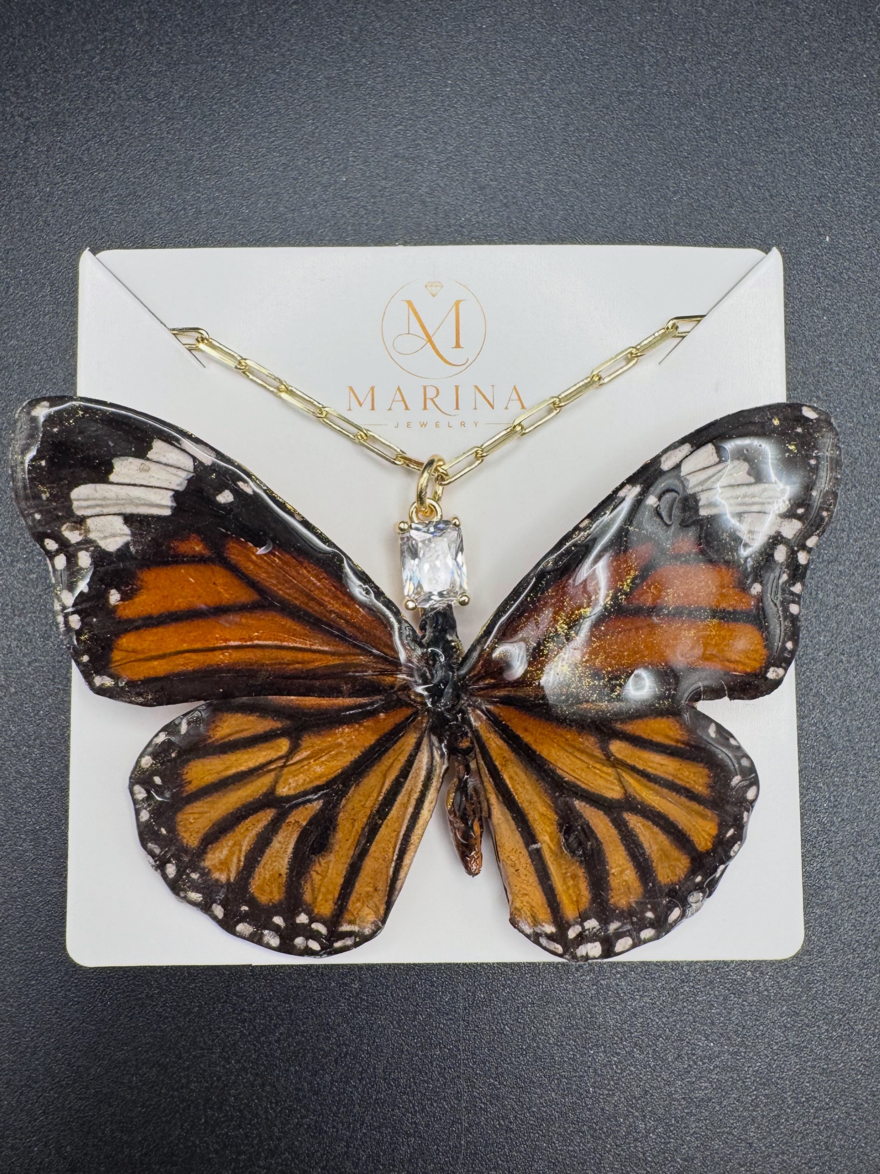 Monarch Butterfly Necklace on 18K Paper Clip Chain