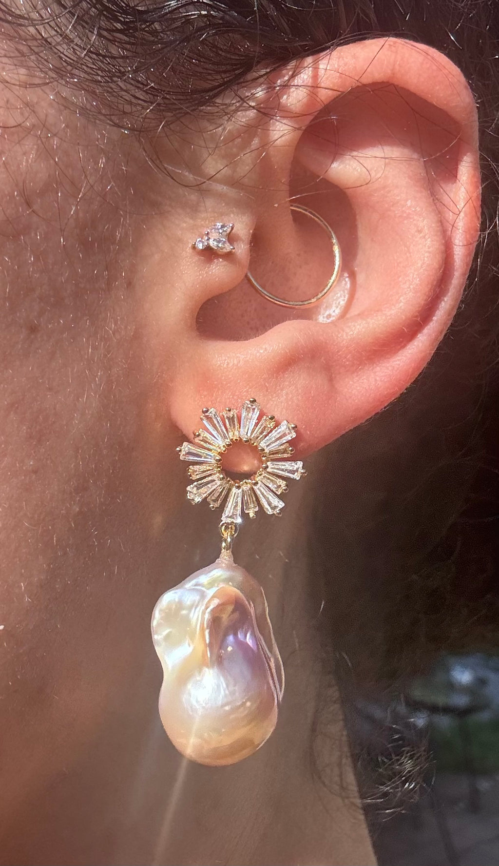 Large Champagne Baroque Earrings