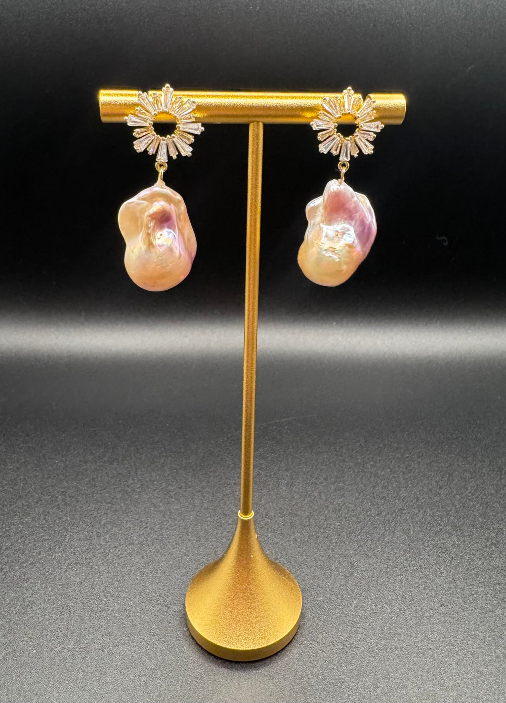 Large Champagne Baroque Earrings
