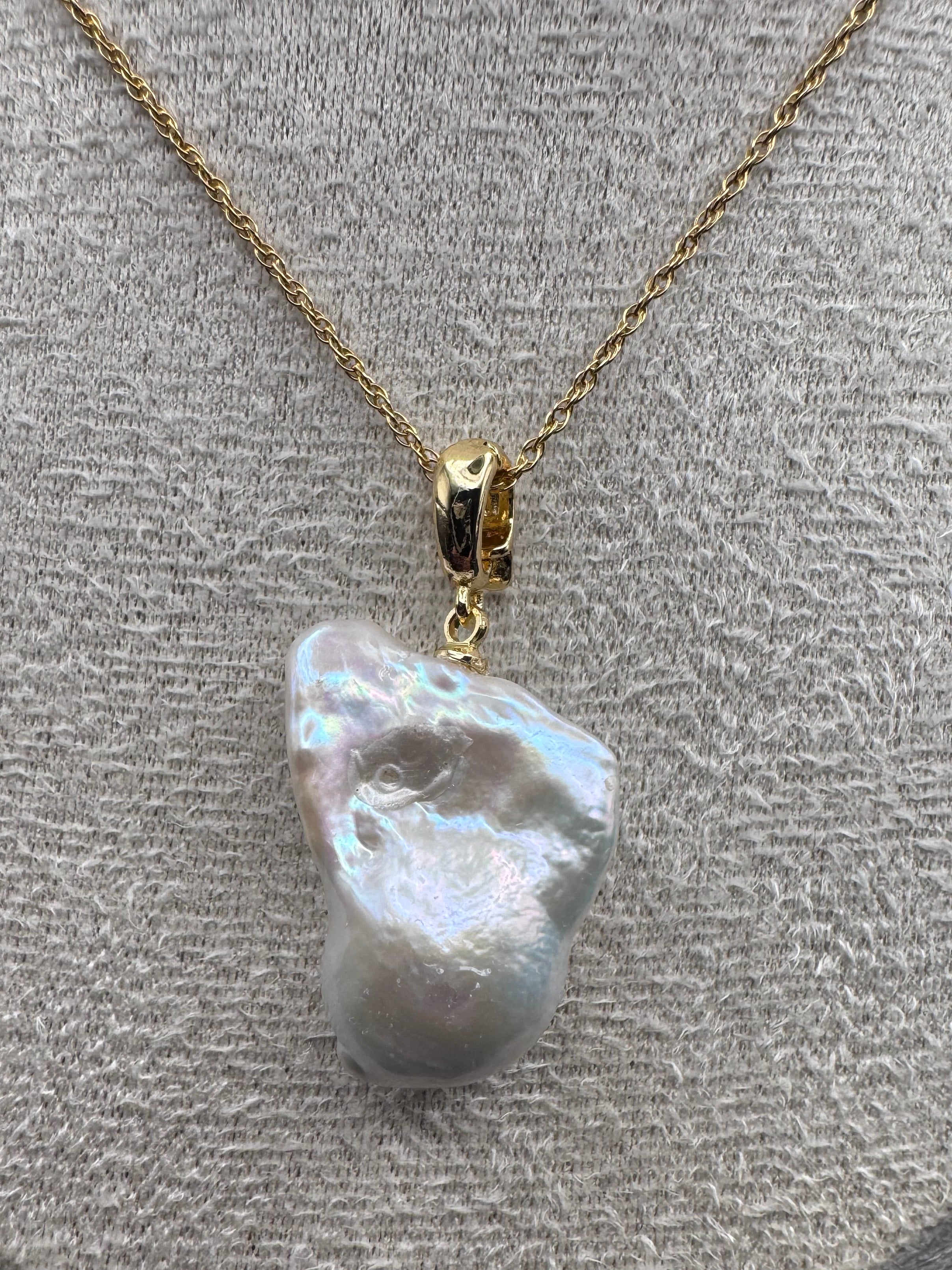 Large Baroque Pearl Pendant Necklace on 14K Gold Chain
