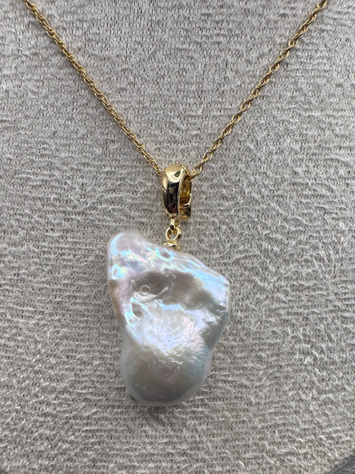 Large Baroque Pearl Pendant Necklace on 14K Gold Chain
